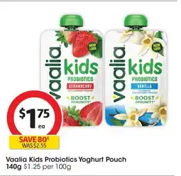 Coles Vaalia kids probiotics yoghurt pouch offer