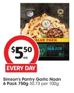 Coles Simson's pantry garlic naan 6 pack offer