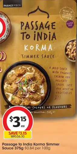 Coles Passage to india korma simmer sauce offer