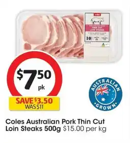 Coles Coles australian pork thin cut loin steaks offer