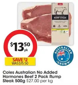 Coles Coles australian no added hormones beef 2 pack rump steak offer