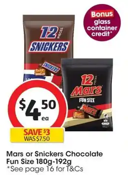 Coles Mars or snickers chocolate fun size offer