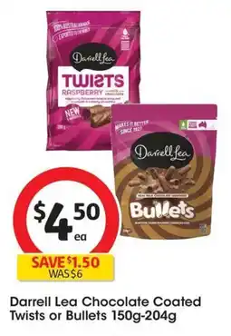 Coles Darrell lea chocolate coated twists or bullets offer
