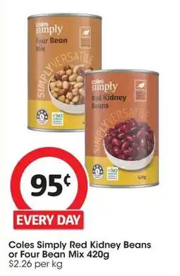 Coles Coles simply red kidney beans or four bean mix offer