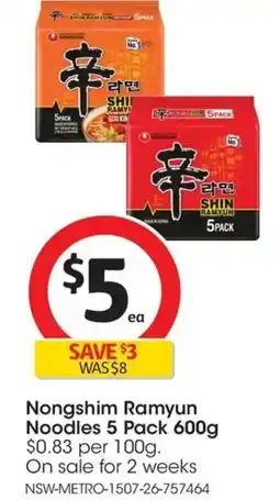 Coles Nongshim Ramyun Noodles 5 Pack offer