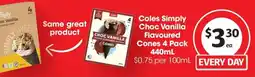 Coles Coles simply choc vanilla flavoured cones offer