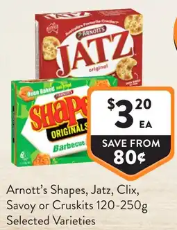 Foodworks Arnott's Shapes Jatz Clix Savoy or Cruskits offer
