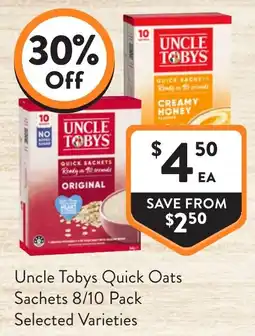 Foodworks Uncle Tobys Quick Oats Sachets Selected Varieties offer