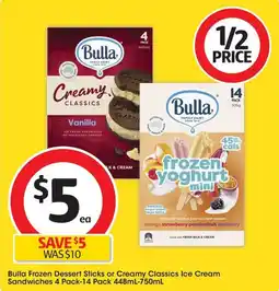 Coles Bulla frozen dessert sticks or creamy classics ice cream sandwiches offer