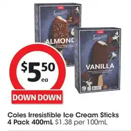 Coles Coles irresistible ice cream sticks offer