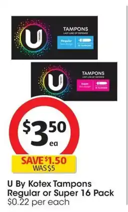 Coles U by kotex tampons regular or super offer