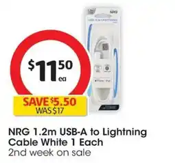 Coles Nrg 1.2m usb-a to lightning cable white 1 each offer