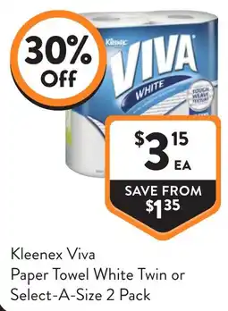Foodworks Kleenex Viva Paper Towel White Twin or Select-A-Size 2 Pack offer