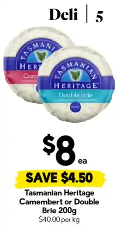 Drakes Tasmanian Heritage Camembert or Double Brie offer
