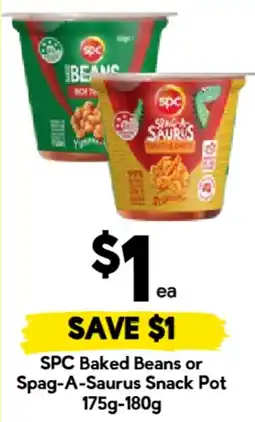 Drakes SPC Baked Beans or Spag-A-Saurus Snack Pot offer