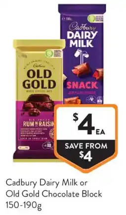 Foodworks Cadbury Dairy Milk or Old Gold Chocolate Block offer