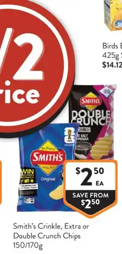 Foodworks Smith's Crinkle, Extra or Double Crunch Chips offer