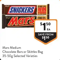 Foodworks Mars Medium Chocolate Bars or Skittles Bag offer