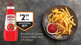 Foodworks MasterFoods Squeezy Tomato or BBQ Sauce offer
