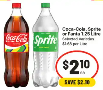 IGA Coca-Cola, Sprite or Fanta 1.25 Litre offer
