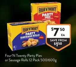 Foodworks Four'n Twenty Party Pies or Sausage Rolls offer
