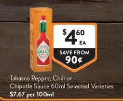 Foodworks Tabasco Pepper Sauce offer