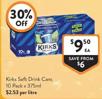 Foodworks Kirks Soft Drink Cans offer