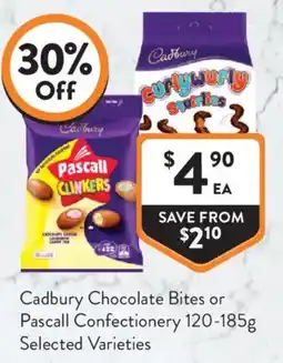 Foodworks Cadbury Chocolate Bites or Pascal Confectionery Selected Varieties offer