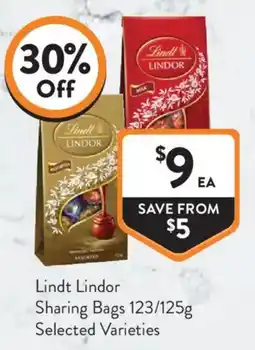 Foodworks Lindt Lindor Sharing Bags Assorted Varieties offer