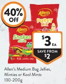 Foodworks Allen's Medium Bag Jellies Minties or Kool Mints offer