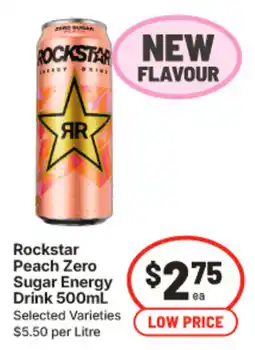 IGA Rockstar Peach Zero Sugar Energy Drink offer