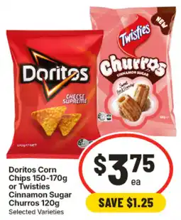 IGA Doritos Corn Chips or Twisties Cinnamon Sugar Churros offer