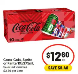 IGA Coca-Cola, Sprite or Fanta 10x375mL Selected Varieties offer