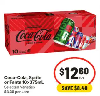 IGA Coca-Cola, Sprite or Fanta 10x375mL Selected Varieties offer