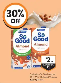 Foodworks Sanitarium So Good Almond UHT Milk 1L Selected Varieties offer