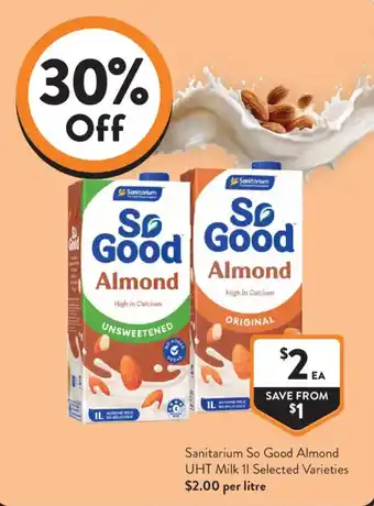 Foodworks Sanitarium So Good Almond UHT Milk 1L Selected Varieties offer