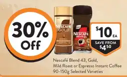 Foodworks Nescafe Blend 43, Gold, Mild Roast or Espresso Instant Coffee offer