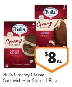 Foodworks Bulla Creamy Classic Sandwiches or Sticks offer