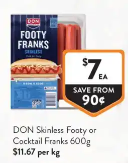 Foodworks DON Skinless Footy Franks offer