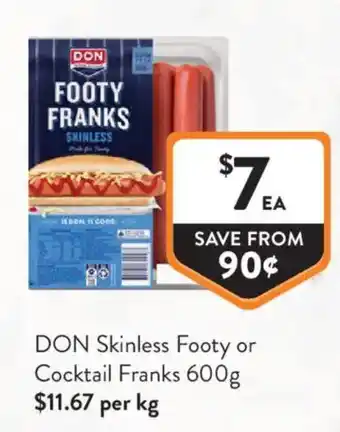 Foodworks DON Skinless Footy Franks offer