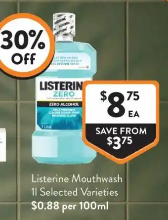 Foodworks Listerine Mouthwash 1l Selected Varieties offer