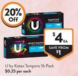 Foodworks U by Kotex Tampons 16 Pack offer