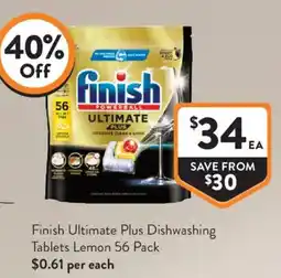 Foodworks Finish Ultimate Plus Dishwashing Tablets Lemon offer
