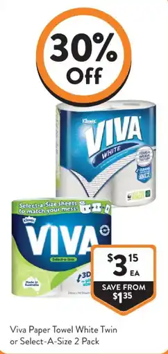 Foodworks Viva Paper Towel White Twin or Select-A-Size 2 Pack offer