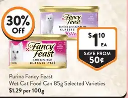 Foodworks Purina Fancy Feast Wet Cat Food Can 85g Selected Varieties offer