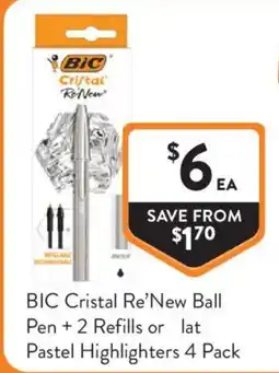 Foodworks BIC Cristal Re'New Ball Pen + 2 Refills or lat offer
