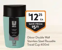Foodworks Décor Double Wall Stainless Steel Reusable Travel Cup offer