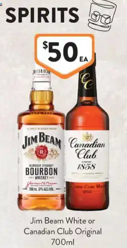 Foodworks Jim Beam White or Canadian Club Original offer
