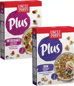 Coles Uncle Tobys Plus Cereal-435g offer