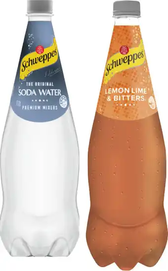 Coles Schweppes Mixers or Soft Drink 1.1 Litre offer